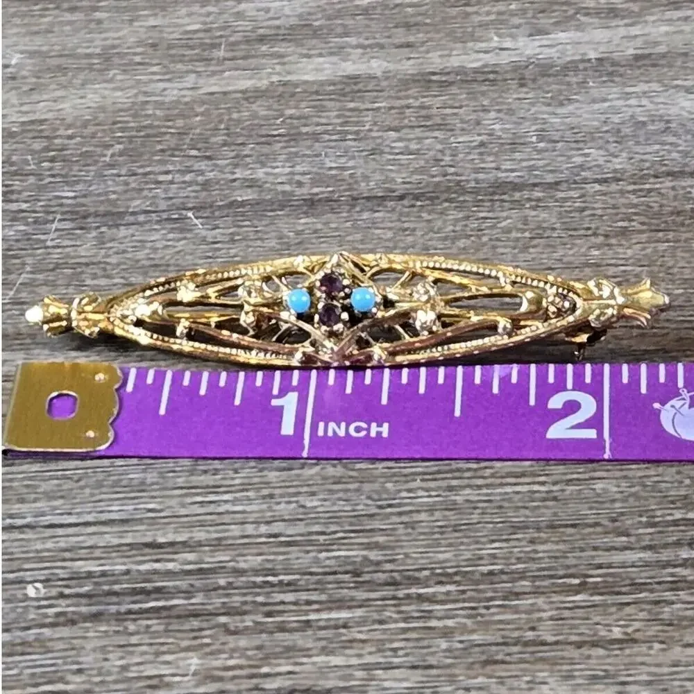 Feminine Gold Tone Filigree Vintage Arthur Pepper ART Art Deco Brooch Pin Dainty